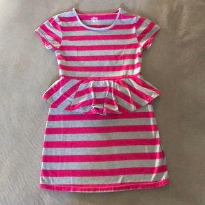 Star Ride‎ Dress Girls Size 10/12 Pink Gray Striped Short Sleeve Ruffles